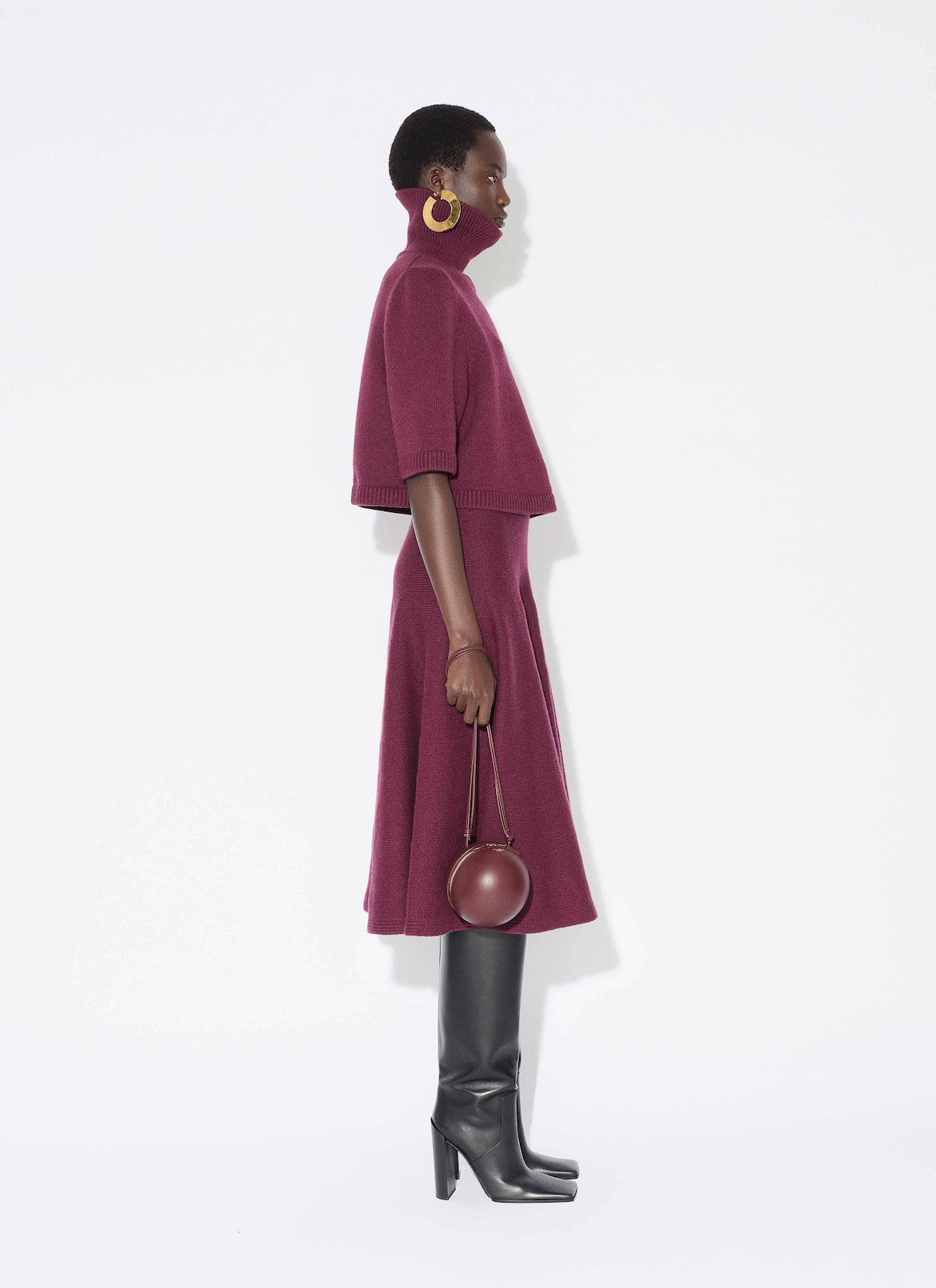CASHMERE KNIT FLARE SKIRT ALAÏA BURGUNDY CASHMERE KNIT FLARE SKIRT